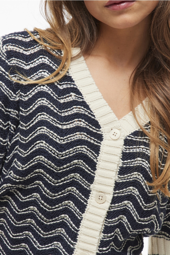 VIARIN 2/4 BUTTON KNIT CARDIGAN 14104632 BIRCH/NAVY BLAZE